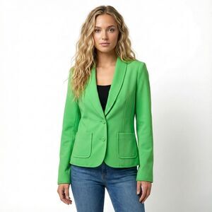Trina Turk 4 Tailored Blazer Lime Green Double Button Notch Lapel Stretch Career